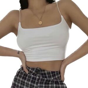 White Spaghetti Strap Crop Top Cami